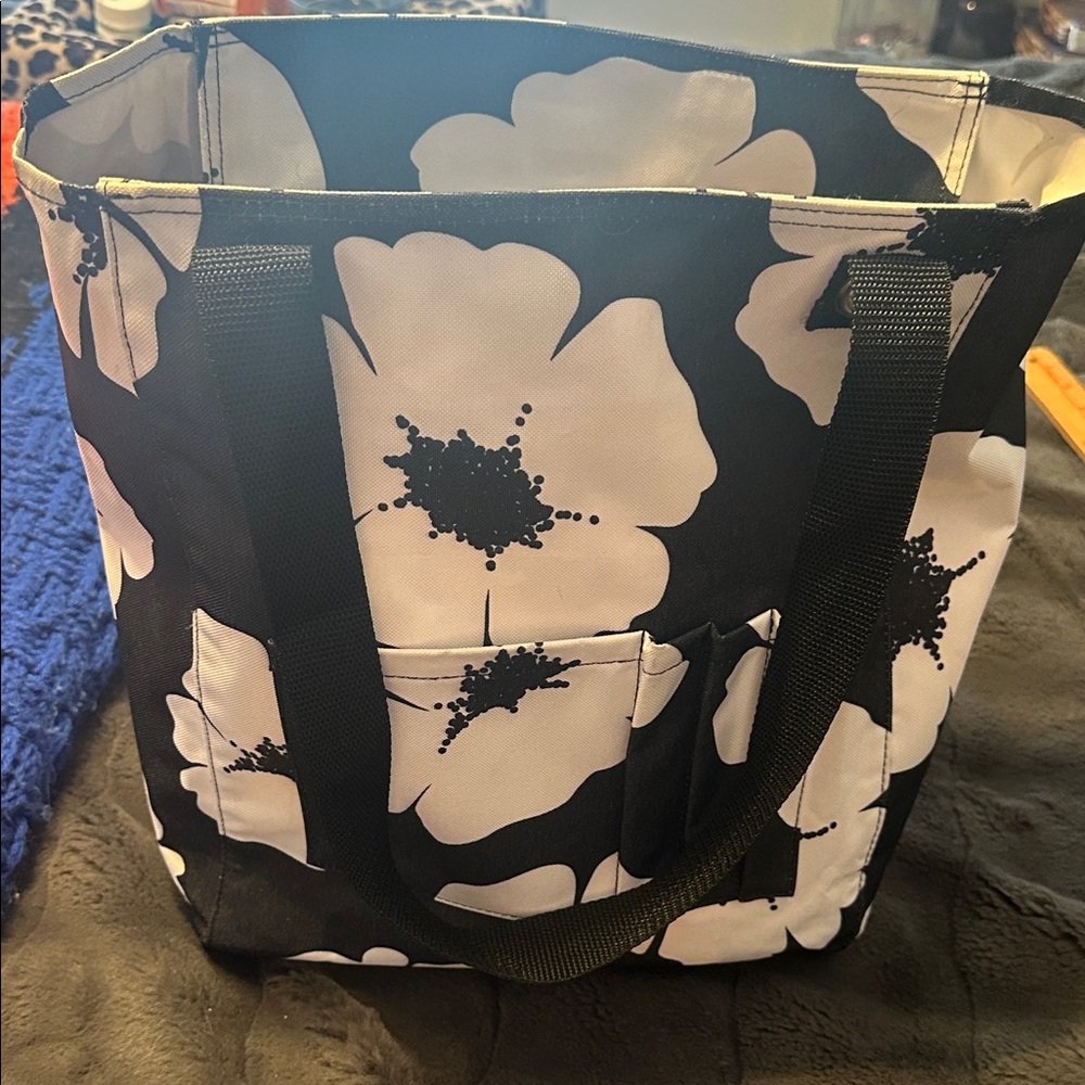 Thirty One Floral Black and White Tote Bag